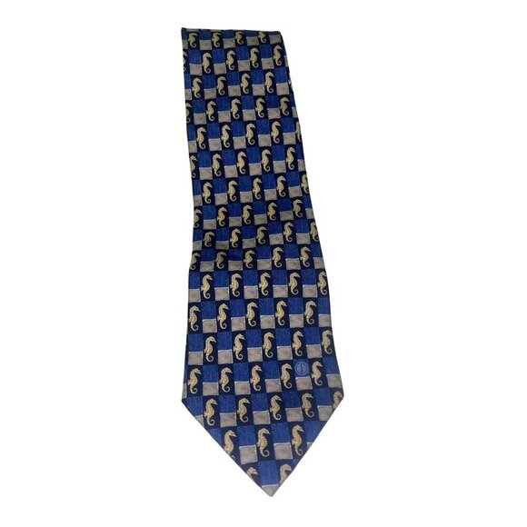 Dunhill Blue Check Seahorse 100% Silk Men's Neck Tie 3.5" - Picture 1 of 5